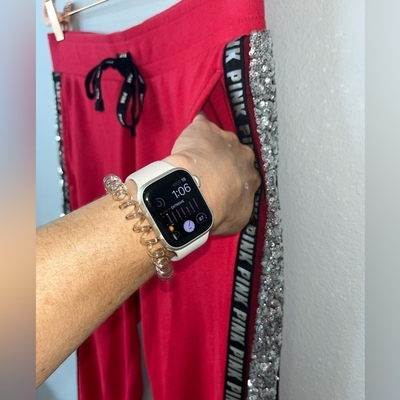 VS PINK Victoria’s Secret Red Bling Silver Sequin Joggers Pants Women’s Small - Picture 11 of 16